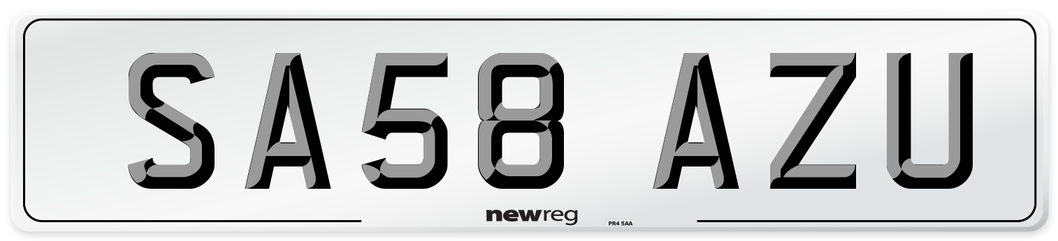 SA58 AZU Number Plate from New Reg